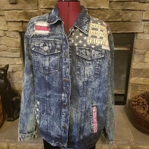 1738 Denim Acid Wash Patriotic Jean Jacket